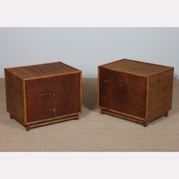 Pair of rattan and brass bedside tables, 1960s - 