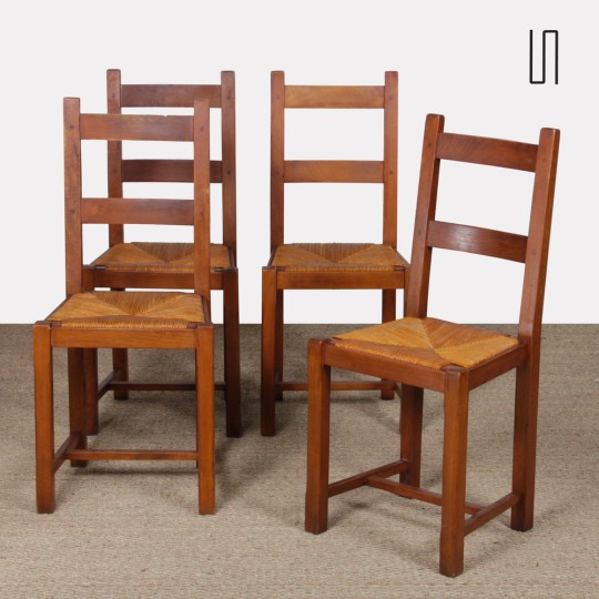 Suite of 4 wooden chairs from the 1960s - 