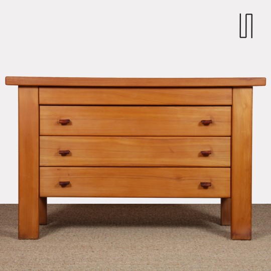 Solid elm chest of drawers, Maison Regain, 1970s - 