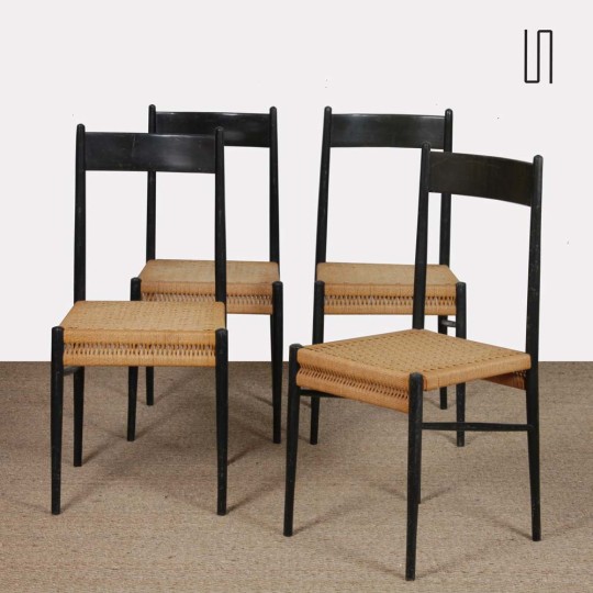 Suite de 4 chaises italiennes en bois des années 1960 - Design Italien