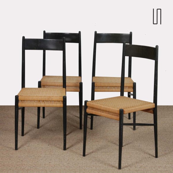 Suite of 4 Italian wooden chairs from the 1960s - Italian design