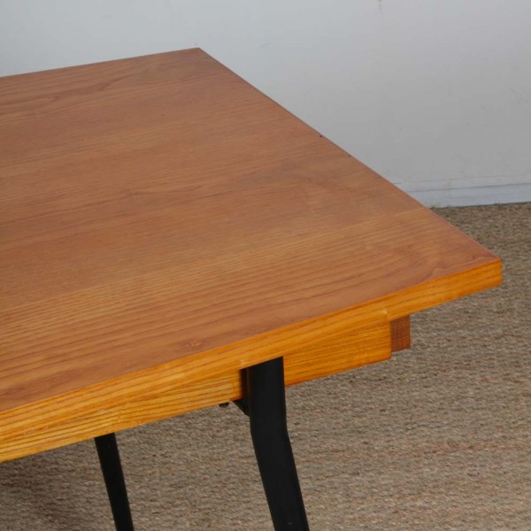 Vintage oak and metal dining table from the 1960s - 
