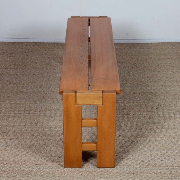 Vintage bench in solid elm, published by Maison Regain, 1980s - 