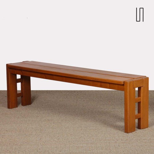 Vintage bench in solid elm, published by Maison Regain, 1980s - 