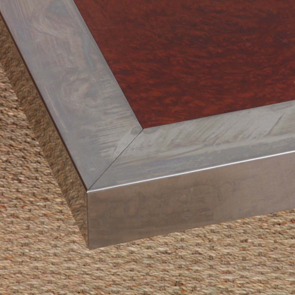 Coffee table in the Willy Rizzo style in burr wood and aluminum, 1970s - 