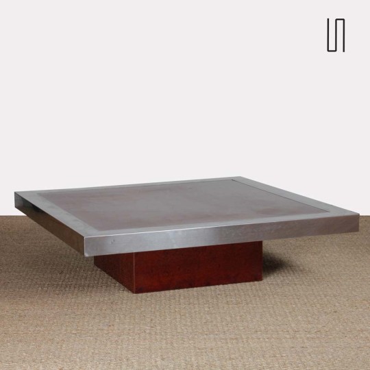 Coffee table in the Willy Rizzo style in burr wood and aluminum, 1970s - 