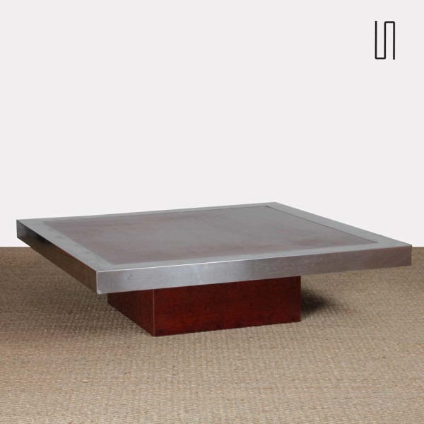 Coffee table in the Willy Rizzo style in burr wood and aluminum, 1970s - 