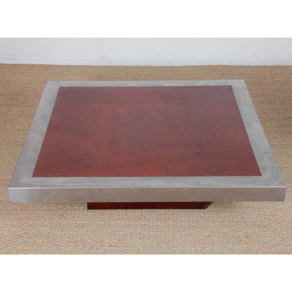 Table basse dans le goût de Willy Rizzo en loupe et aluminium, 1970 - 