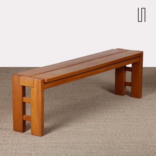 Vintage bench in solid elm, published by Maison Regain, 1980s - 