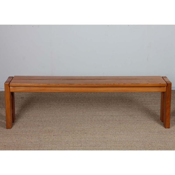 Vintage bench in solid elm, published by Maison Regain, 1980s - 