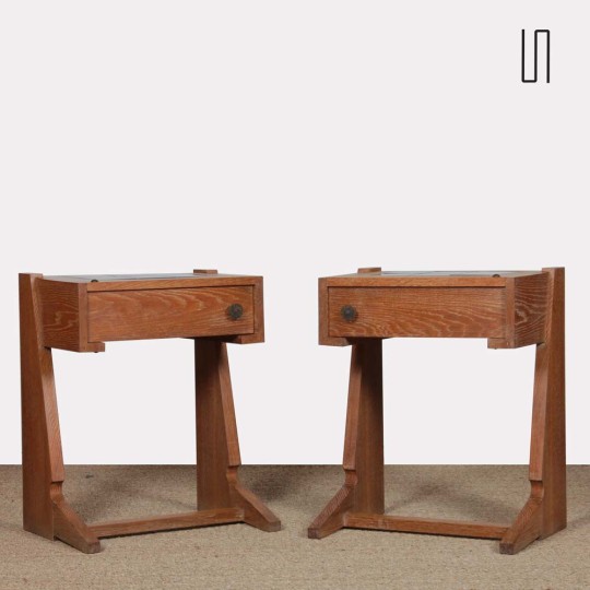 Pair of bedside tables in the Guillerme and Chambron style, 1960s - 