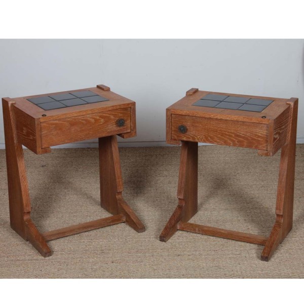 Pair of bedside tables in the Guillerme and Chambron style, 1960s - 