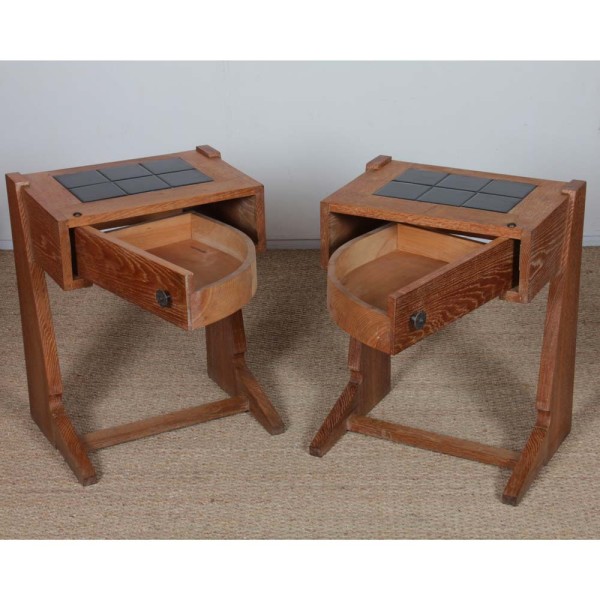 Pair of bedside tables in the Guillerme and Chambron style, 1960s - 