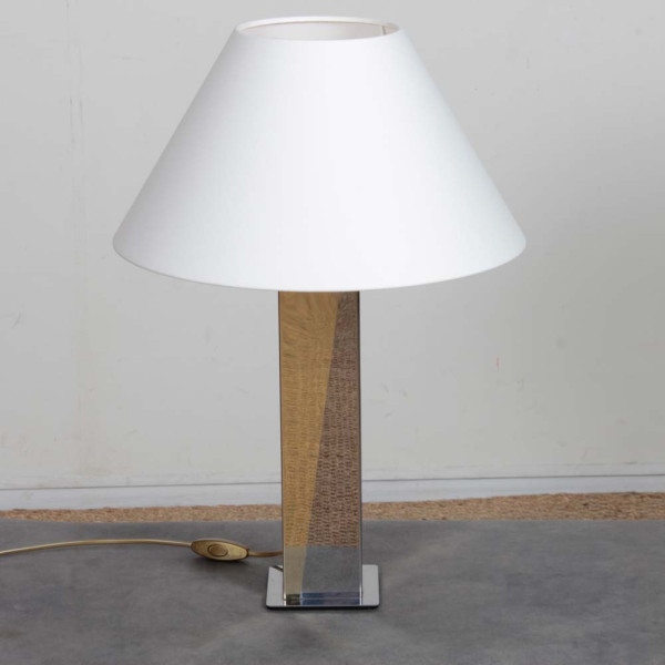 Grande lampe à poser en métal argenté et doré, 1980 - 