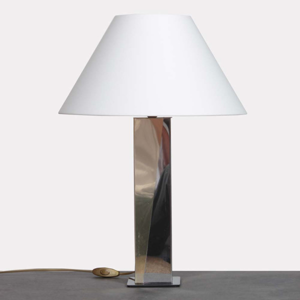 Grande lampe à poser en métal argenté et doré, 1980 - 