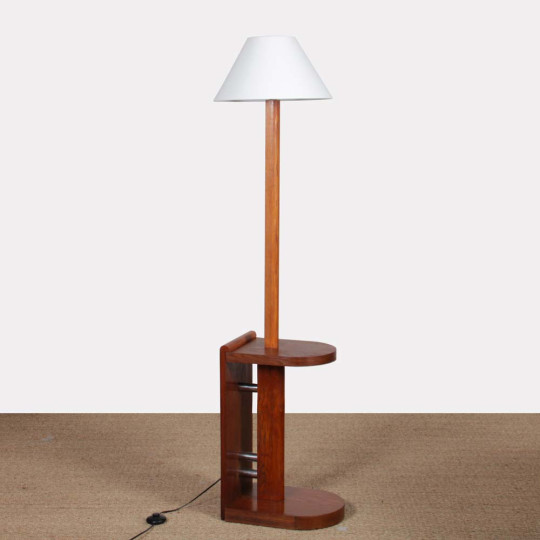 Modernist floor lamp in oak and chromed metal, attributed to DIM, 1930s - 