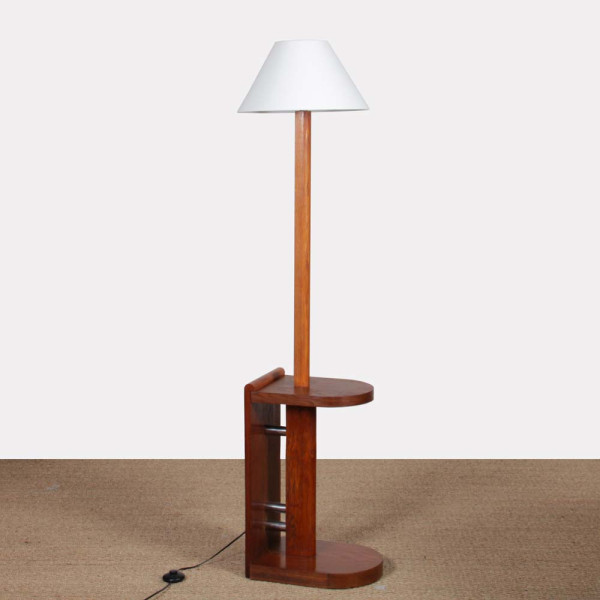 Modernist floor lamp in oak and chromed metal, attributed to DIM, 1930s - 