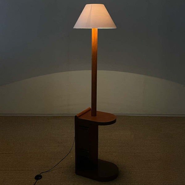 Modernist floor lamp in oak and chromed metal, attributed to DIM, 1930s - 