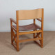Fauteuil bridge vintage en bois massif et cuir, 1980 - 