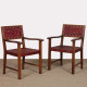 Paire de fauteuils bridges en bois et cuir des années 1950 - 