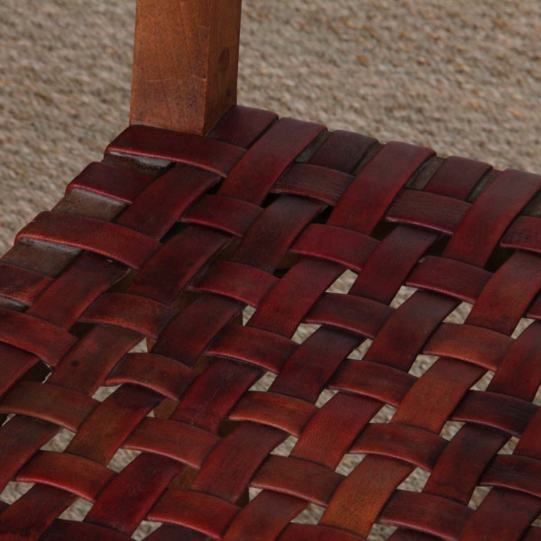 Pair of 1950s bridges armchairs in wood and leather - 