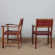 Pair of 1950s bridges armchairs in wood and leather - 