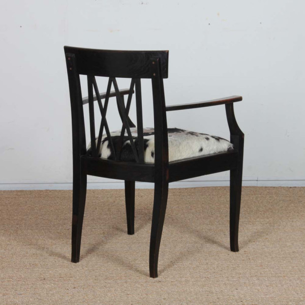 Fauteuil bridge en bois et peau, travail du début du XXe siècle - 