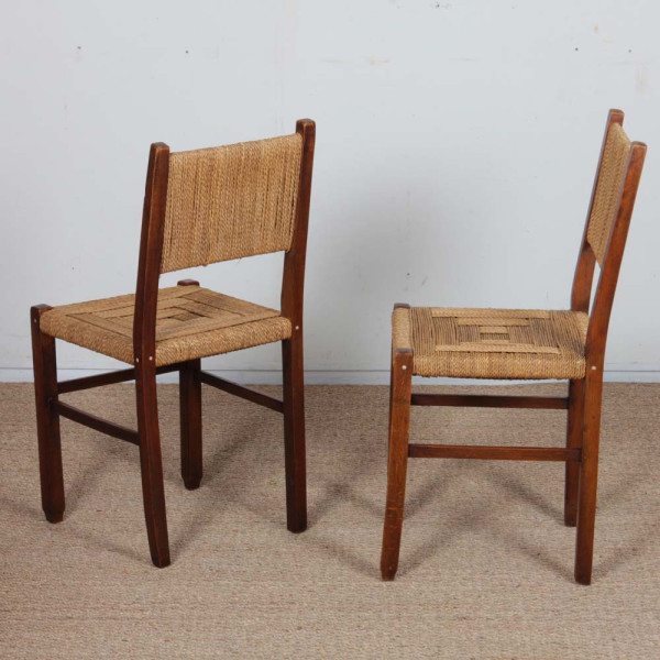 Paire de chaises rustiques en bois et corde, 1940 - 