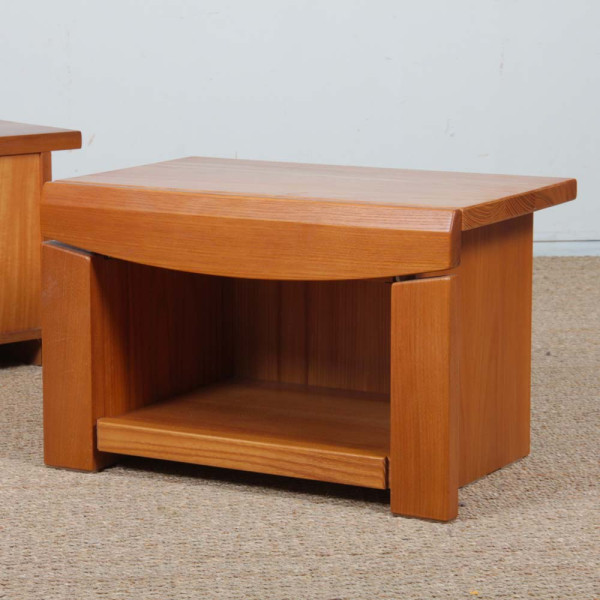 Pair of elm bedside tables, French craftsmanship from the 1980s - 
