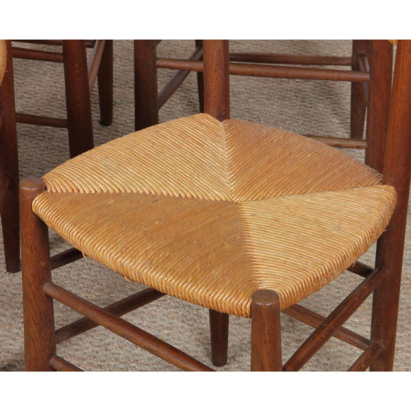Ensemble de 4 chaises paillées en bois, travail français, 1950 - 
