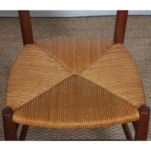 Ensemble de 4 chaises paillées en bois, travail français, 1950 - 
