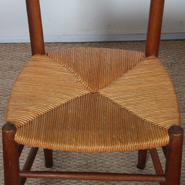 Ensemble de 4 chaises paillées en bois, travail français, 1950 - 