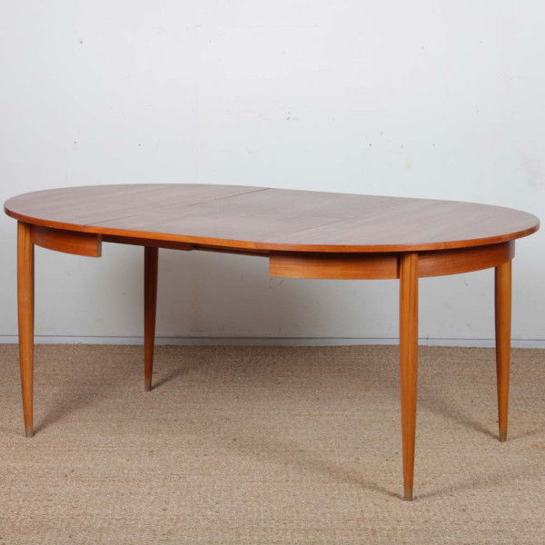 Table de repas ronde et extensible en bois, 1960 - 