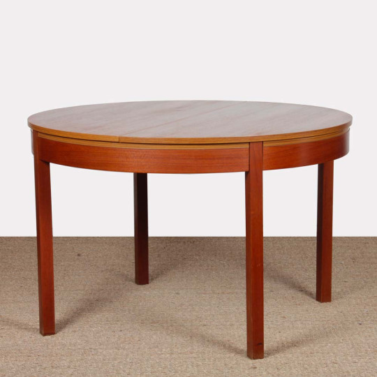 Table de repas ronde extensible en teck, 1970 - 