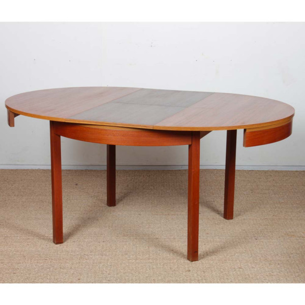 Table de repas ronde extensible en teck, 1970 - 