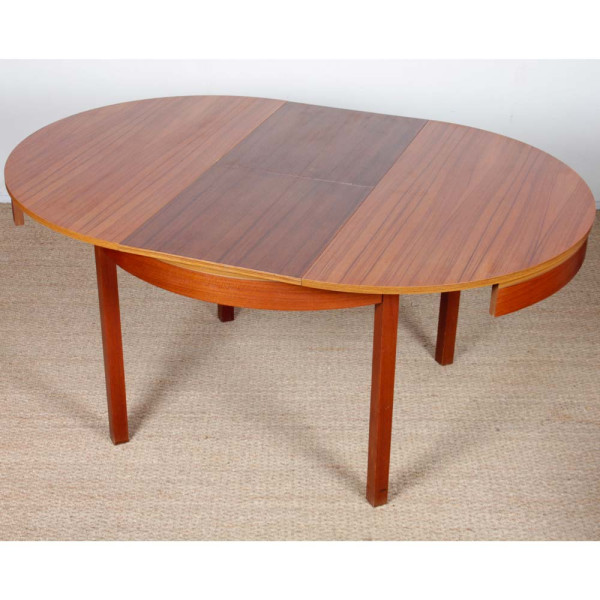 Table de repas ronde extensible en teck, 1970 - 