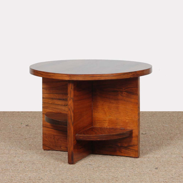 Round coffee table in walnut and rosewood, 20th century - 