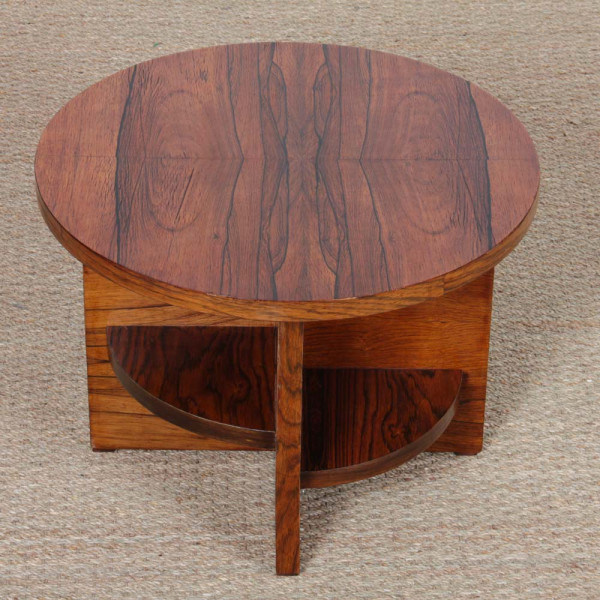 Table basse ronde en noyer et palissandre, XXe siècle - 