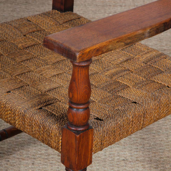 Paire de fauteuils en chêne et corde, travail français des années 1940 - 