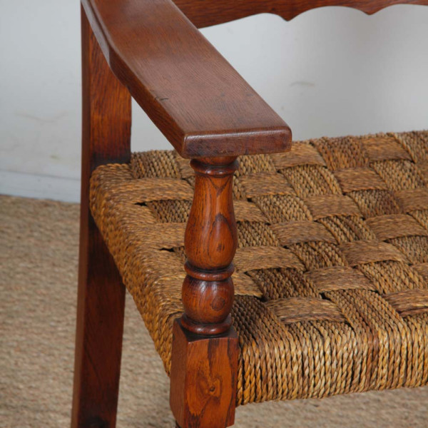 Paire de fauteuils en chêne et corde, travail français des années 1940 - 
