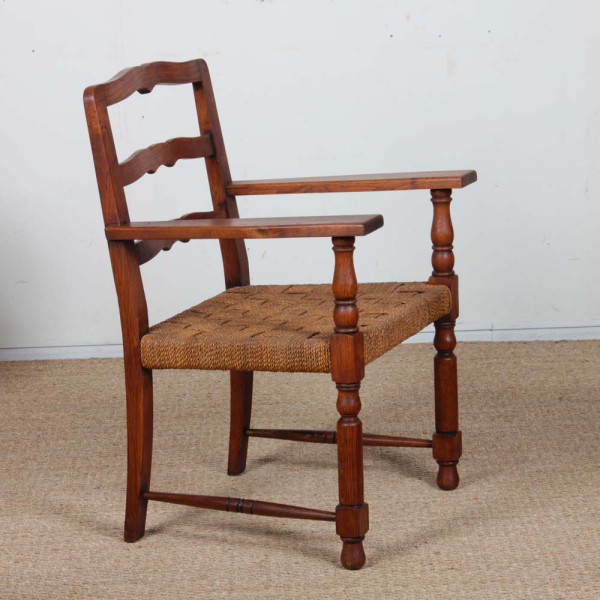 A pair of armchairs in oak and rope, French craftsmanship from the 1940s - 