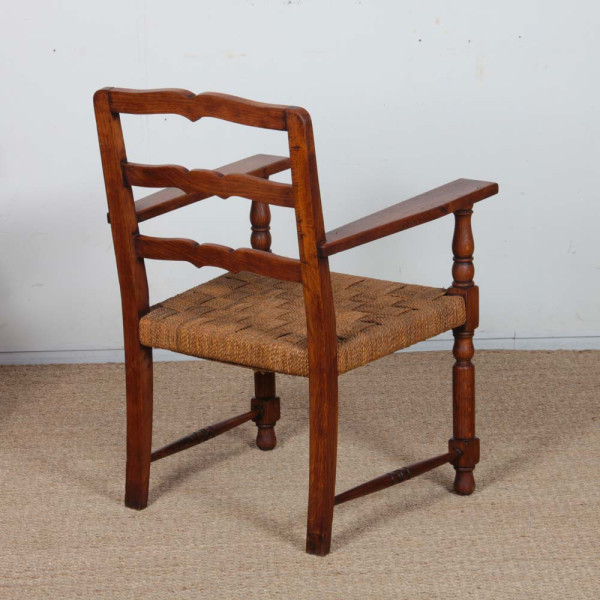 Paire de fauteuils en chêne et corde, travail français des années 1940 - 
