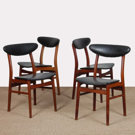 Suite de 4 chaises vintage en bois de style scandinave, 1960 - Design Scandinave