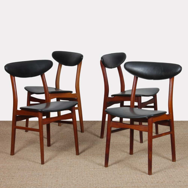 Suite de 4 chaises vintage en bois de style scandinave, 1960 - Design Scandinave