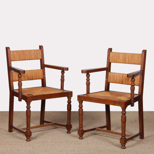 A pair of 1950s oak wicker armchairs - 