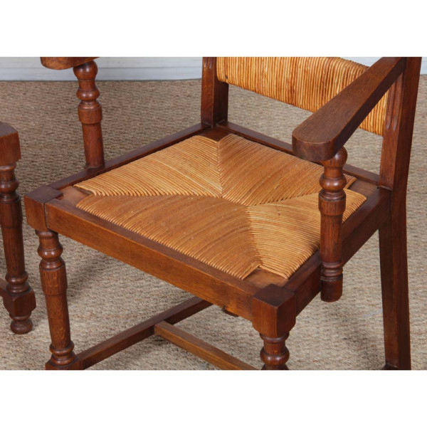 A pair of 1950s oak wicker armchairs - 