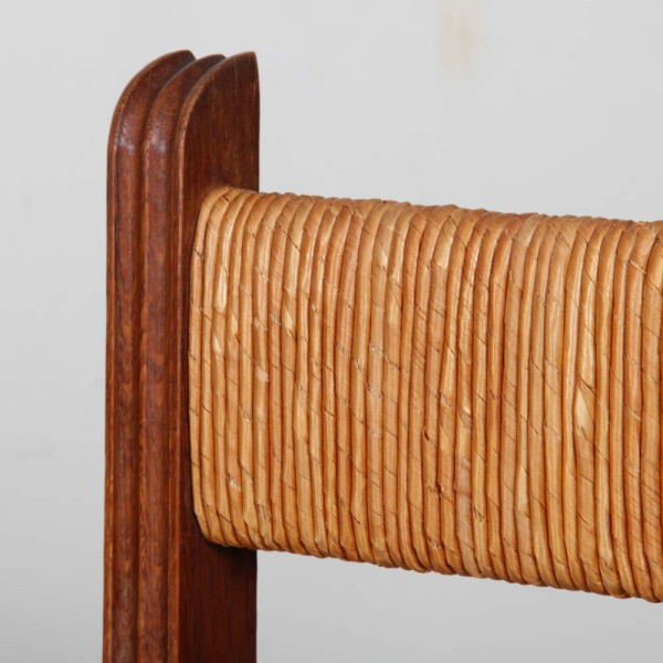 Paire de fauteuils paillés en chêne des années 1950 - 