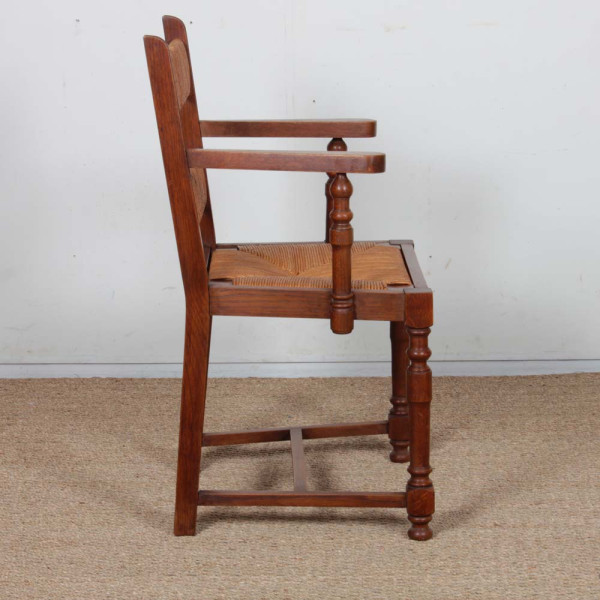 Paire de fauteuils paillés en chêne des années 1950 - 