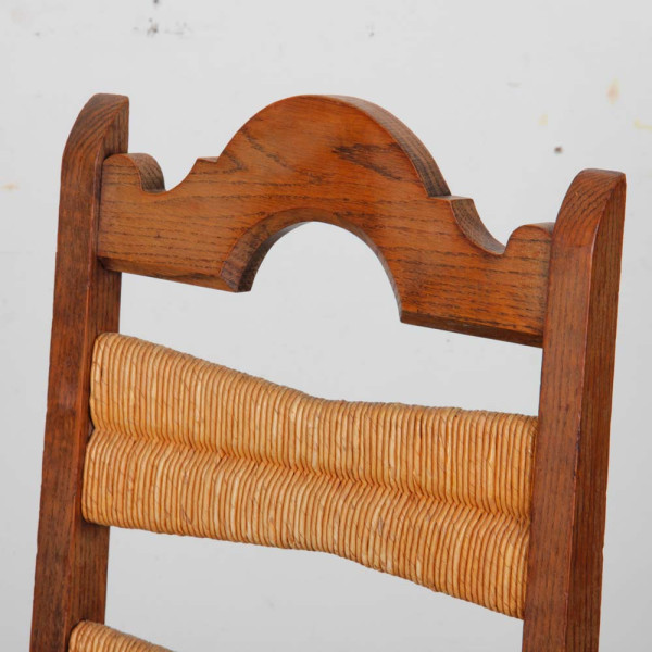 Set of 6 chairs with straw seats and solid oak, 1940 - 