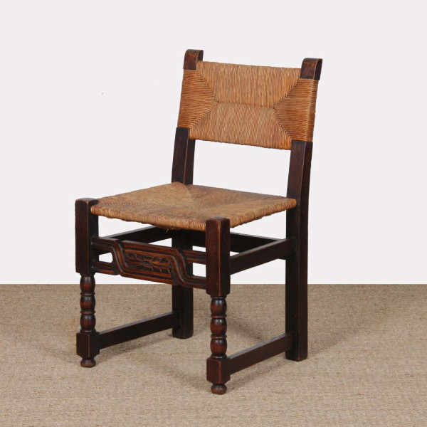 Chaise paillée en bois massif, travail français, 1940 - 